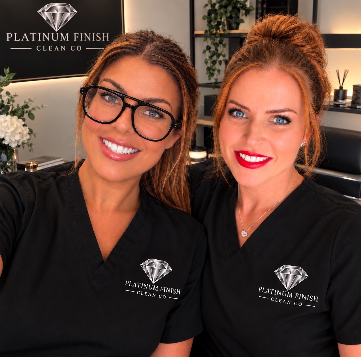 Victoria and Carly together in Platinum Finish Clean Co uniforms